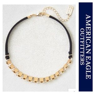 NWT AEO Goldtone Chain & Black Cord Choker